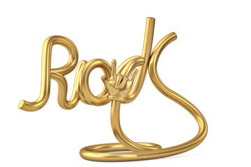 Tube shape rock alphabet with gold hand.3D illustration.