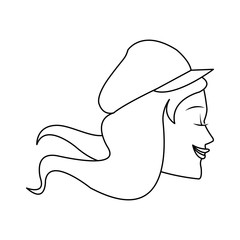 beautiful young woman with flowing hair and hat icon image vector illustration design 