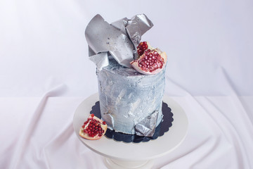 Wedding cake decorated in loft style, decorated with metal plates