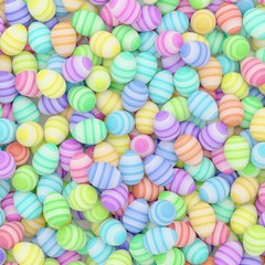 Fototapeta na wymiar Large Pile of Colorful Eggs With Stripe Pattern