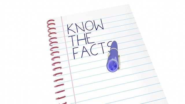 Know the Facts Research Information Learn Pen Writing Words 3d Animation