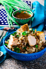 Rice, Chicken and Lentil Salad with Herbs.