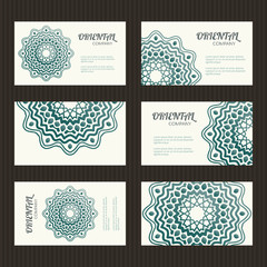 Business card set. Mandala decorative elements. Ornamental floral cards with oriental pattern. Islamic, arabic, indian, turkish, pakistan, chinese, asian motifs. Vector illustration.