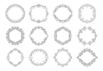 Collection of hand drawn wreaths. Cute template design elements. Vector illustration.