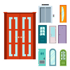 Doors isolated vector illustration entrance doorway home house interior exit design architecture entry set enter object front wooden handle close