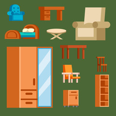 Furniture icons vector illustration isolated interior living cupboard simple element indoor home set room cabinet office house armchair sofa closet