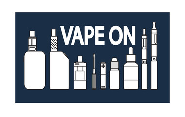 Electronic cigarette.  Vector illustration of vape. White print on dark background .