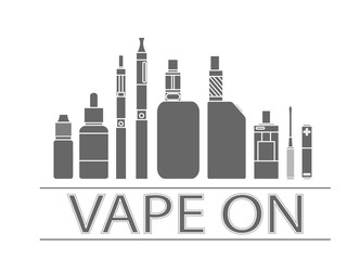 Electronic cigarette.  Vector illustration of vape. Dark print on white background .