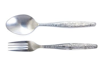 fork and spoon isolated on white background.Stainless fork and spoon isolated