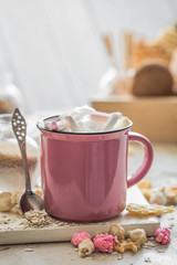 a delicious Cup of cocoa with colorful marshmallows