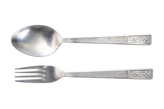 fork and spoon isolated on white background.Stainless fork and spoon isolated