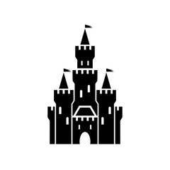 castle symbol icon with flags on white background - obrazy, fototapety, plakaty