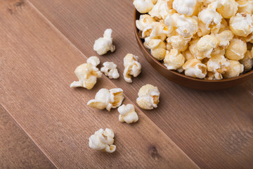 popcorn bowl on wooden