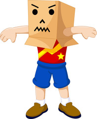 funny boy cartoon playing cardboard