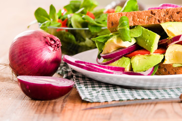 Veggie toast with avocado.