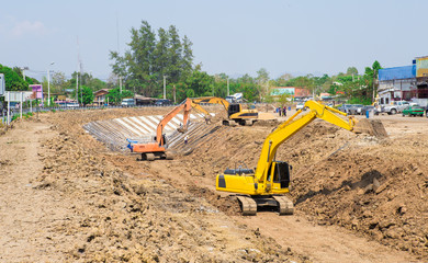 Thailand March 12,1017: Construction of a canal for rural water delivery in Thailand
