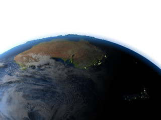 Australia and New Zealand at night on planet Earth