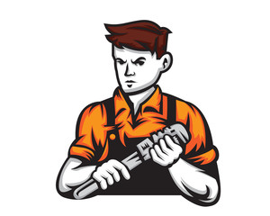 Modern Occupation People Cartoon Logo - Plumber