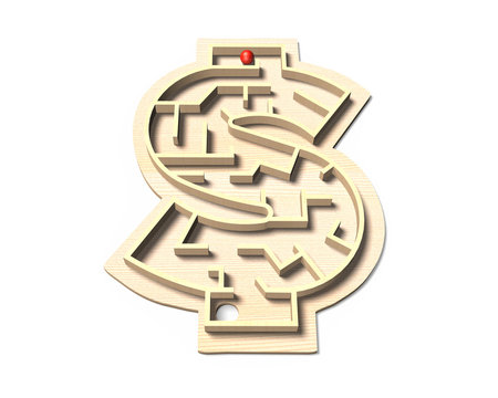 Maze Ball Game In Money Shape Box, 3D Illustration