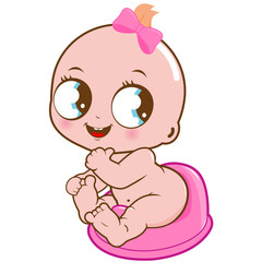 Baby girl using the potty. Vector illustration