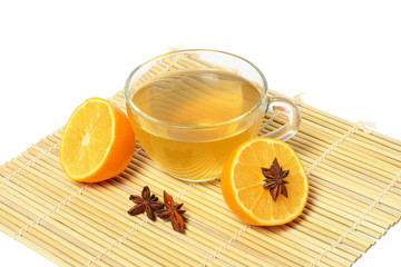 cup of tea with lemon isolated on white