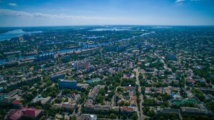 aerial view of the city near the river