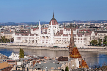 Fototapeta na wymiar Hungarian parliament in Budapest on the Danube river