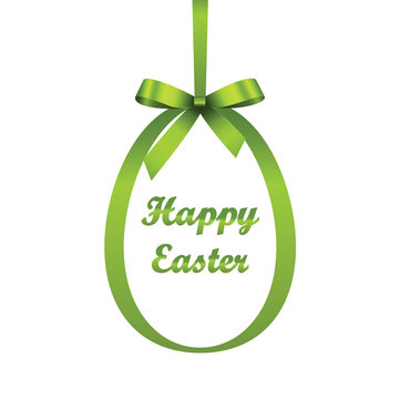 Vector Easter tag. Egg banner from green ribbon and bow.