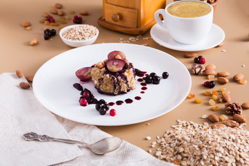 Healthy breakfast - oatmeal porridge, still life