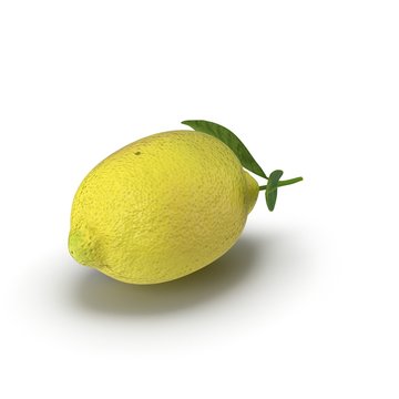 Lemon with leaves on white. 3D illustration