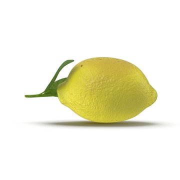 Lemon. Fruit with leaves isolated on white. Side view. 3D illustration
