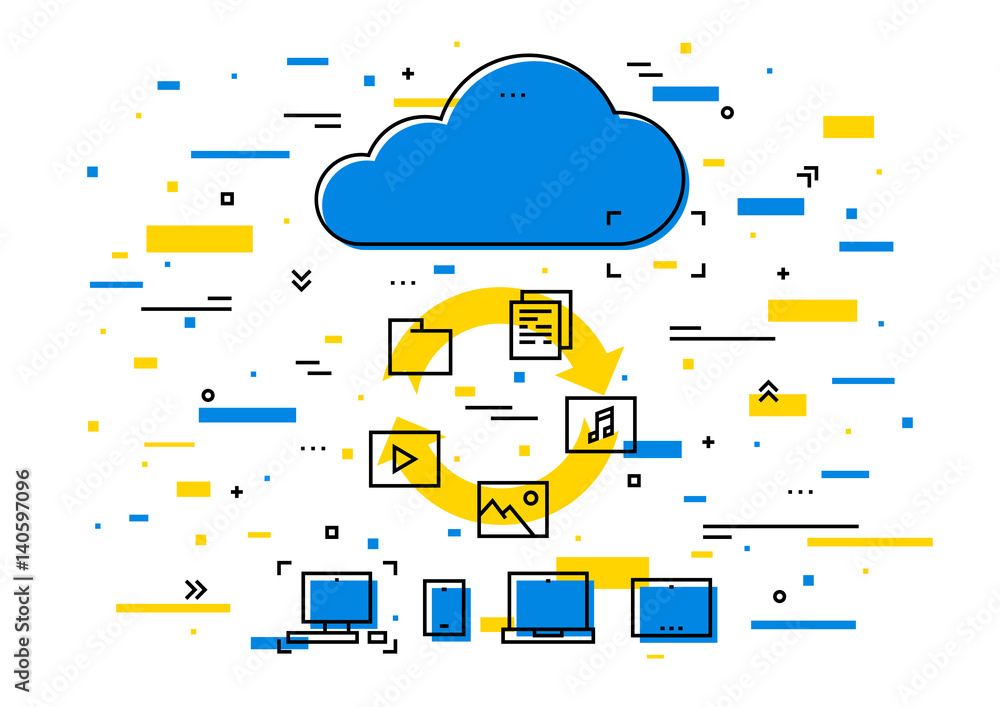 Poster cloud storage data transfer vector illustration. wireless file transfer network technology creative 