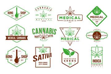 medical cannabis retro logo, label set template vector 