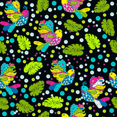Seamless pattern. Birds and leaves. Texture for design.