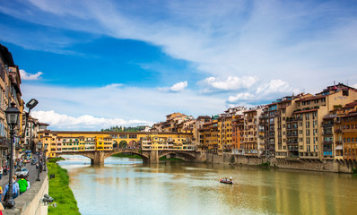 river embankment of Arno and Gold (Ponte Vecchio) of Bridge in Florence