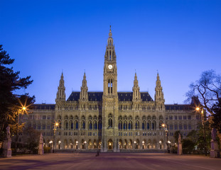 Fototapeta na wymiar Tall gothic building of Vienna city hall, Austria