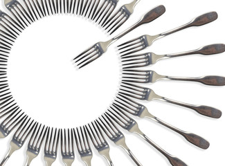 Circle of forks on white background