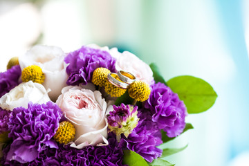 Wedding bouquet of pink and purple flowers