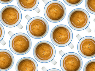 Multiple coffee in blue cups