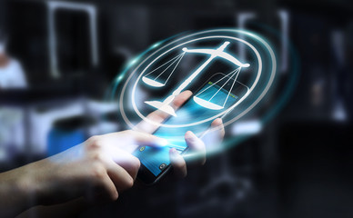 Businessman using law protection right 3D rendering