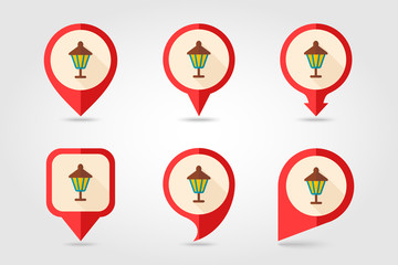 Garden lantern flat vector pin map icon