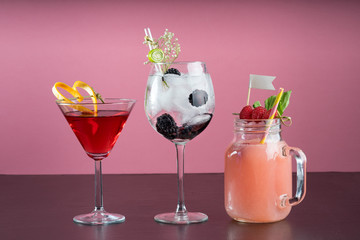 selection of fine garnish cocktail drinks on bar counter