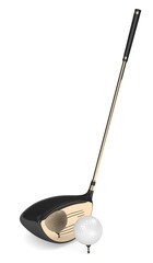 3d render of golf ball with golf club isolated on white