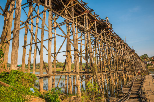 Wooden bridge (Mon Bridge) in Sangkhlaburi District, Kanchanaburi, Thailand