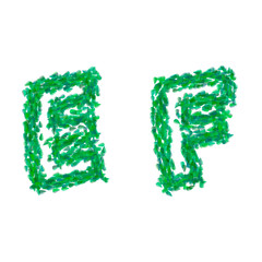 English alphabet made with green leaves, summer theme, letters E F