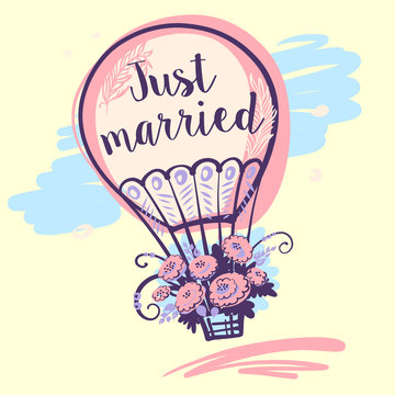 Just married text and balloon.