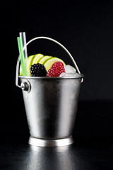 stainless steel mini bucket glass cup cocktail mocktail fruit garnish alcohol drink