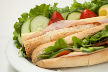 Baguette French sandwiches on a white background