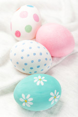 Easter eggs on white background  with copyspace. Happy Easter!.