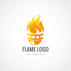 Olympic flaming torch logo. Sport fire sign. Competitions, union, club or confederacy icon.